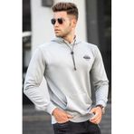 Madmext Erkek Kapüşonlu Dünya Haritası Baskılı Sweatshirt, Gri, L Beden