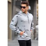 Madmext Erkek Kapüşonlu Sweatshirt, Boyalı Gri, S Beden