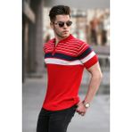 Madmext Erkek Kırmızı Polo Yaka Fermuarlı Tişört 5732 - XL