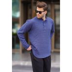 Madmext Erkek Lacivert Müslin Uzun Kollu Gömlek 6742 - 2XL
