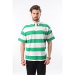 Madmext Erkek Oversize Polo Yaka, Kısa Kollu T-Shirt, Yeşil-Beyaz Çizgili, S Beden