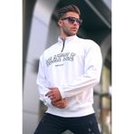 Madmext Erkek Regular Fit Sweatshirt, Fermuar Yakalı, Nakışlı, Ekru, S Beden