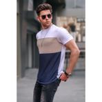 Madmext Erkek Renk Bloklu T-Shirt Beyaz Kısa Kol Dokuma Kumaş ile Günlük Sokak Stili
