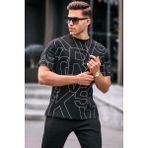 Madmext Erkek Siyah Harf Desenli Bisiklet Yaka Tişört 6061 - XL