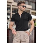 Madmext Erkek Siyah Polo Yaka Fermuarlı Tişört 6876 - 2XL