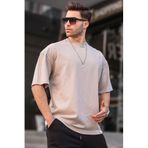 Madmext Erkek Taş Rengi Oversize Fit Basic Tişört 6066,Gri 2XL