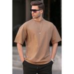 Madmext Erkek Vizon Oversize Fit Basic Tişört 6066