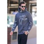Madmext Füme Baskılı Kapşonlu Cep Detaylı Erkek Sweatshirt 7067,Füme 2XL