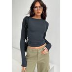Madmext Füme Bisiklet Yaka Basic Uzun Kollu Bluz Mg1701