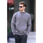 Madmext Füme Bisiklet Yaka Nakış Detaylı Cepli Erkek Sweatshirt 7049