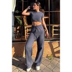 Madmext Füme Bol Paça Müslin Kadın Pantolon Mg1980,Füme 2XL