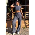 Madmext Füme Bol Paça Müslin Kadın Pantolon Mg1980,Füme M