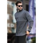 Madmext Füme Fermuar Yakalı Çizgili Sweatshirt 7056 - 2XL