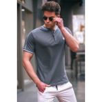 Madmext Füme Polo Yaka Erkek Tişört Düz Desenli Dar Kesim %95 Pamuk 9281 - 2XL