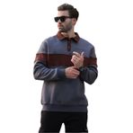 Madmext Füme Polo Yaka Renk Bloklu Erkek Sweatshirt 7072,Füme 2XL