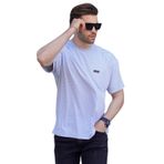 Madmext Gri Bisiklet Yaka Çizgili Kısa Kollu Arma Detaylı Erkek T-Shirt 7031,Gri XL