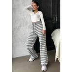Madmext Gri Çizgili Kadın Triko Pantolon Mg2342