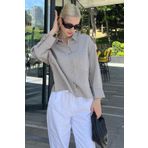Madmext Gri Çizgili Oversize Kadın Gömlek MG2093