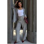 Madmext Gri Çizgili Yüksek Bel Pileli Kadın Kumaş Pantolon MG2641