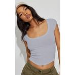 Madmext Gri Geniş Yaka Kadın T-shirt Mg2341