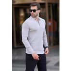 Madmext Gri Polo Yaka Fermuarlı Uzun Kollu Erkek Kazak 7240