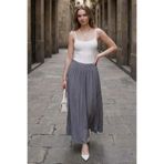 Madmext Gri Vual Kumaş Basic Kadın Uzun Boy Kadın Etek Mg2366