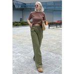 Madmext Haki Beli Büzgülü Bol Paça Kadın Pantolon MG2011