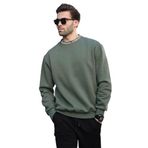 Madmext Haki Bisiklet Yaka Şardonlu Erkek Sweatshirt 7047,Haki XL