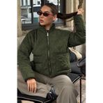 Madmext Haki Dik Yaka Kapitone Kadın Mont Mg2568,Haki M