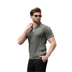 Madmext Haki Düğmeli Polo Yaka Triko Erkek Tişört E7408,Haki L