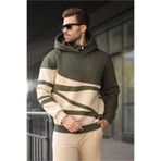Madmext Haki Kapüşonlu Fermuar Yaka Desenli Erkek Sweatshirt E7162