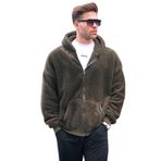 Madmext Haki Peluş Over Fit Kapüşonlu Fermuarlı Erkek Sweatshirt 6049,Haki M