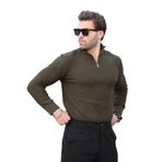 Madmext Haki Polo Yaka Fermuar Detaylı Uzun Kollu Erkek Kazak 7282,Haki S