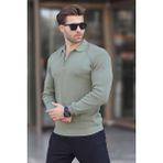 Madmext Haki Polo Yaka Fermuarlı Uzun Kollu Erkek Kazak 7240 - S