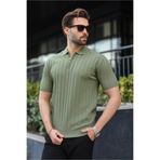 Madmext Haki Yarım Fermuarlı Polo Yaka Erkek Triko Tişört E7458,Haki XL