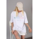 Madmext Kadın Beyaz 'There Is No Finish Line' Baskılı T-Shirt, Bisiklet Yaka, Kısa Kol, M Beden