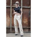 Madmext Kadın Ekru Straight Fit Kargo Pantolon, Normal Bel, S Beden