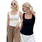 Madmext Kadın Fitilli Askılı Basic Atlet %95 Pamuk 2'li Paket Siyah-Beyaz Tasarım - Siyah - Beyaz