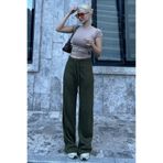 Madmext Kadın Haki Geniş Paça Yüksek Bel Pantolon, S Beden