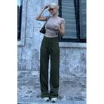 Madmext Kadın Haki Geniş Paça Yüksek Bel Pantolon, XL
