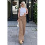 Madmext Kadın Kahverengi Müslin Bol Paça Pantolon, S Beden