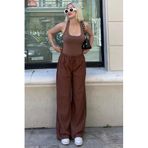 Madmext Kadın Kahverengi Yüksek Bel Bol Paça Pantolon, Cepli, Viskoz Karışımlı, M Beden