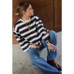 Madmext Kadın Lacivert Çizgili Uzun Kollu Tişört %100 Pamuklu Bisiklet Yaka Casual Stil - XL