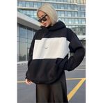 Madmext Kadın Siyah Kapüşonlu, Renk Bloklu, Kanguru Cepli Sweatshirt, M Beden