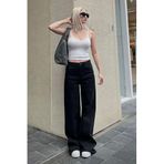 Madmext Kadın Siyah Straight Wide Jean, Normal Bel, 48 Beden