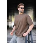 Madmext Kahverengi %100 Pamuklu Bisiklet Yaka Oversize Erkek Tişört E7177 - 2XL