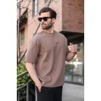 Madmext Kahverengi Bisiklet Yaka Oversize Erkek Tişört E7176