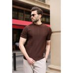 Madmext Kahverengi Bisiklet Yaka Slim Fit Triko Erkek Tişört E7466