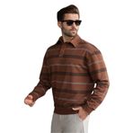 Madmext Kahverengi Çizgili Polo Yaka Erkek Sweatshirt E7172,Kahverengi M
