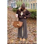 Madmext Kahverengi Çizgili Triko Kadın Pantolon Mg2609,Kahverengi L